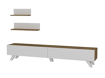 Alphamoebel TV Board Lowboard Fernsehtisch Fernsehschrank Sideboard, Fernseh Schrank Tisch für Wohnzimmer I Weiß Walnuss I Am