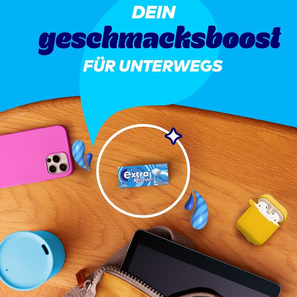 Extra Refreshers Kaugummi zuckerfrei, Peppermint Gum, 12 x 8 Dragees, Großpackung Chewing Gum, Xylitol Kaugummi ohne Zucker mit Minz Frische (96 Dragees) 4