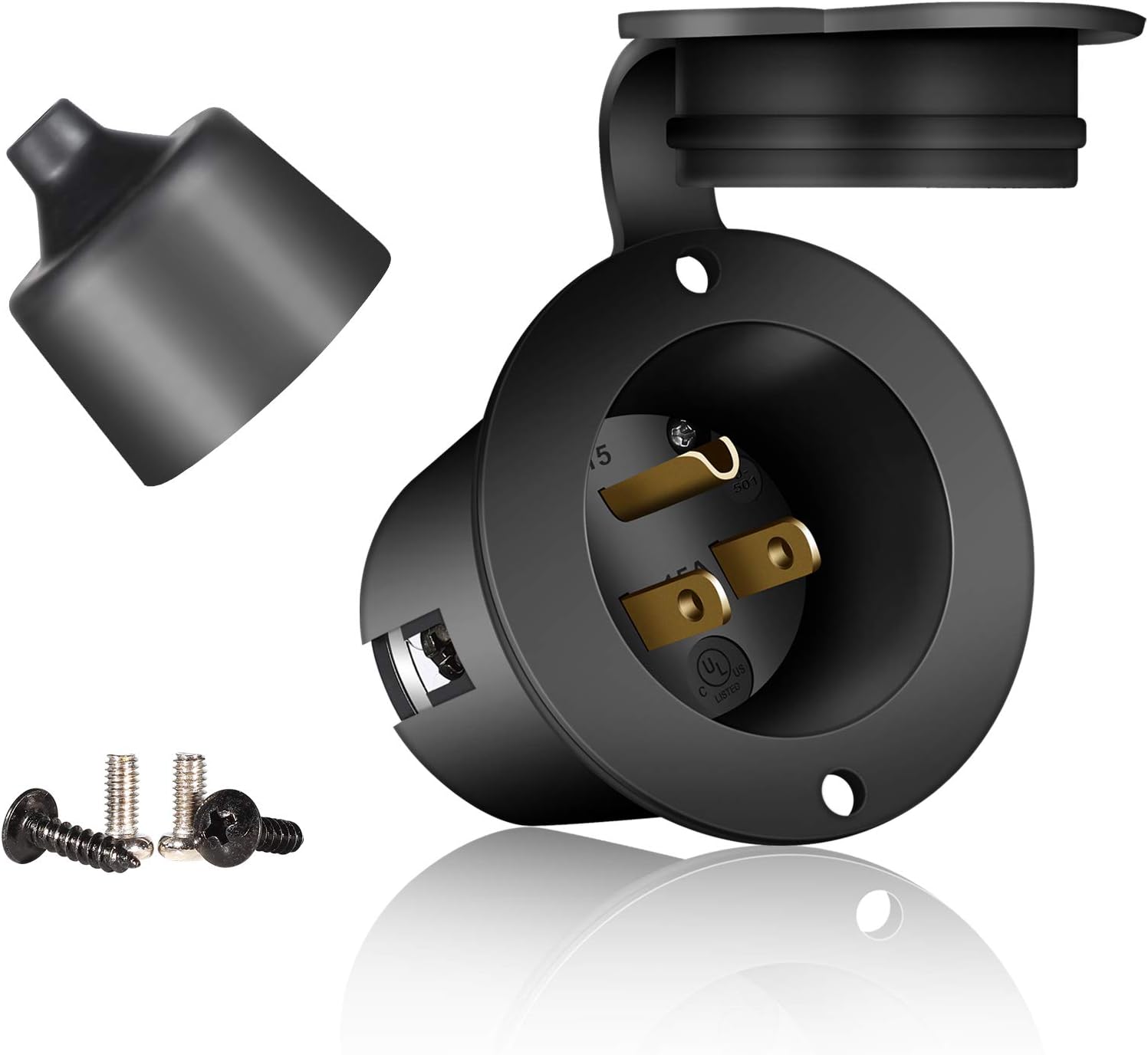 15 Amp Flanged Inlet 125V, 2 Pole 3 Wire NEMA 515 Male Receptacle with