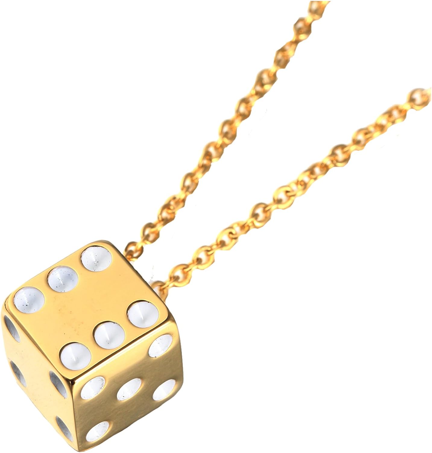PAURO Stainless Steel Vintage Dice Mens Pendant with Chain Punk Biker Necklace for Lucky Wedding Gold