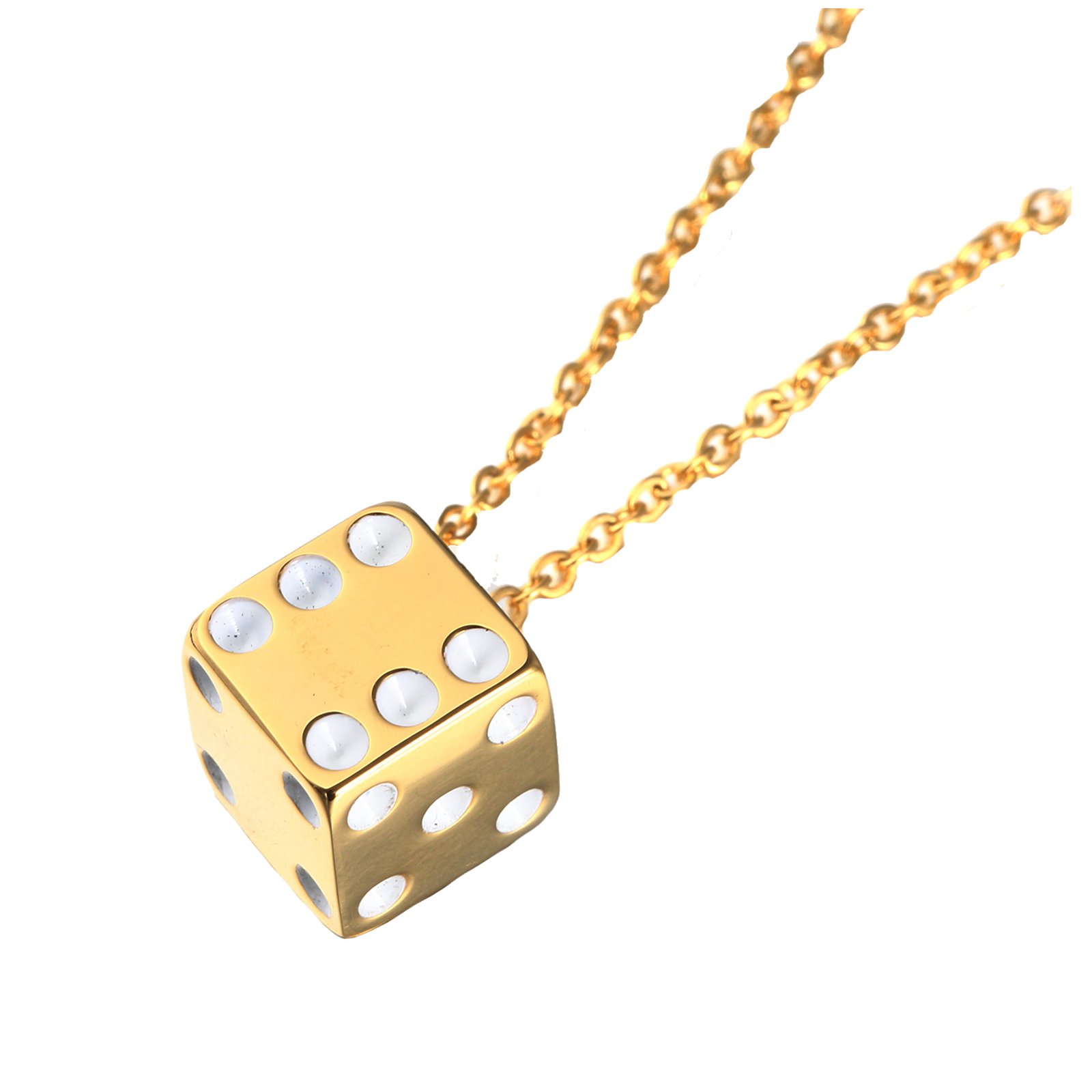 PAURO Stainless Steel Vintage Dice Mens Pendant with Chain Punk Biker Necklace for Lucky Wedding Gold