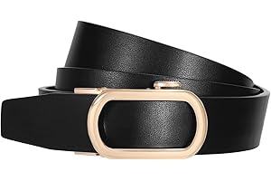 SUOSDEY Women Ratchet Leather Belt for Jeans Pants with Gold/Silver Sliding Buckle, Automatic Ladies Dress Belt 1.2” Width