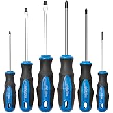 6PCS Magnetic Tip Screwdriver Set, 3 Phillips and 3 Flat, Professional Cushion Grip | 6-Piece Hand Tools Set