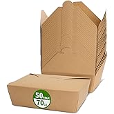 AICHEF 50 Pack 70 oz Large Take Out Food Containers - Heavy Duty Microwavable Kraft Brown Paper To Go Box #3 - Grease Resist Paper Lunch Box Cardboard Take Out Box for Restaurant, Household, Party