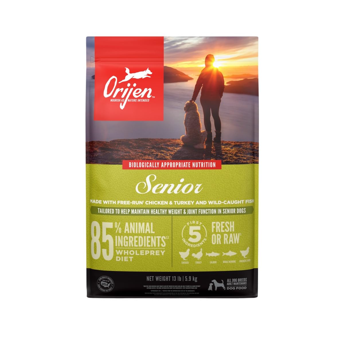 ORIJEN Grain Free High Protein Dry Dog Food Senior Recipe 13lb Bag Image