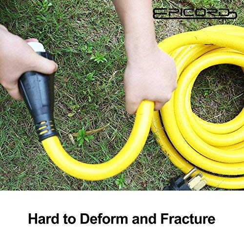 EPICORD RV Extension Cord 50Amp For Trailer Motorhome Camper with Grip Handle Plug, Locking Connector, 30F 125VT