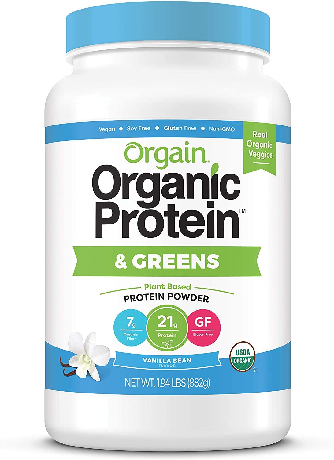 Orgain Organic Plant Based Protein & Greens Powder, Vanilla Bean - Vegan, Dairy Free, Gluten Free, Lactose Free, Soy Free, Low Sugar, Kosher, Non-GMO, 1.94 Pound (Packaging May Vary) : Grocery & Gourmet Food