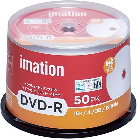 Amazon Co Jp Imation イメーション 1回録画用 Cprm対応 Dvd R 1分 Im031 片面1層 1 16倍速 50枚 家電 カメラ