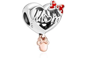 VALGACLS 925 Sterling Silver Family Love Mom Mouse Heart Charms for Bracelets Necklace Valentine's Day Mother's Day Jewelry Charm for Women