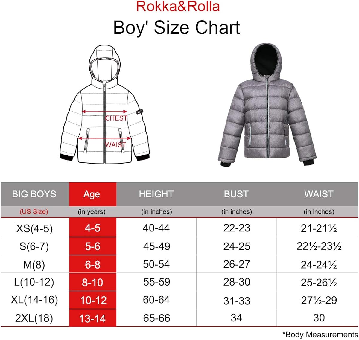 Rokka&Rolla Boys' Heavyweight Water-Resistant Fleece Lined Puffer Jacket Bubble Coat: Clothing