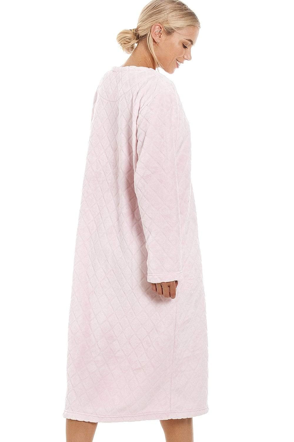 Camille Womens Supersoft Light Pink Zip Up Diamond Print Housecoat