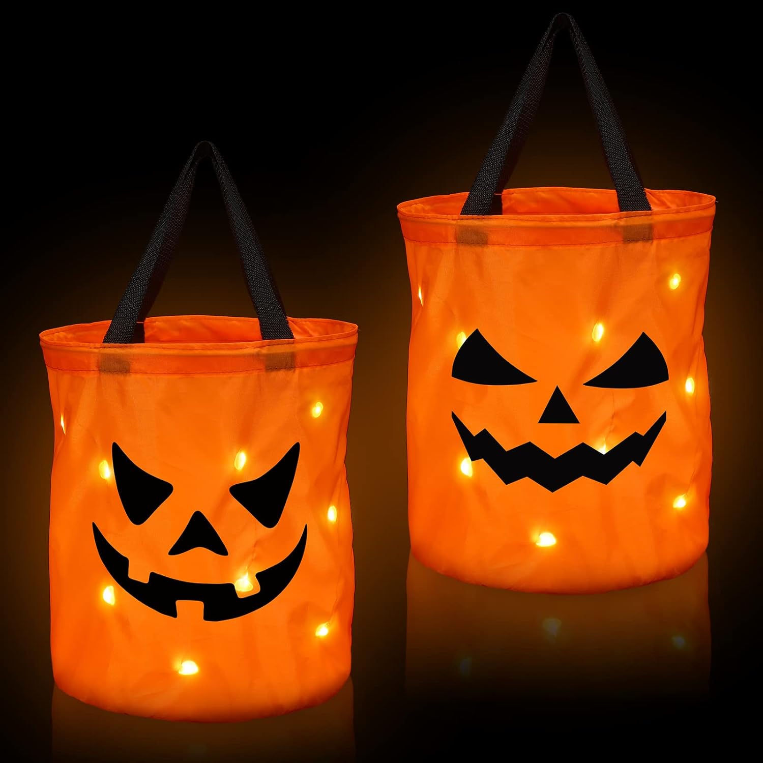 Holiday Décor Storage - Shappy 2 Pieces Light LED up Halloween Trick or Treat Bucket Pumpkin Candy Large Bags Collapsible Ghost Multipurpose Reusable Halloween Basket for Kids Halloween Birthday Party Goodie Goody, Orange