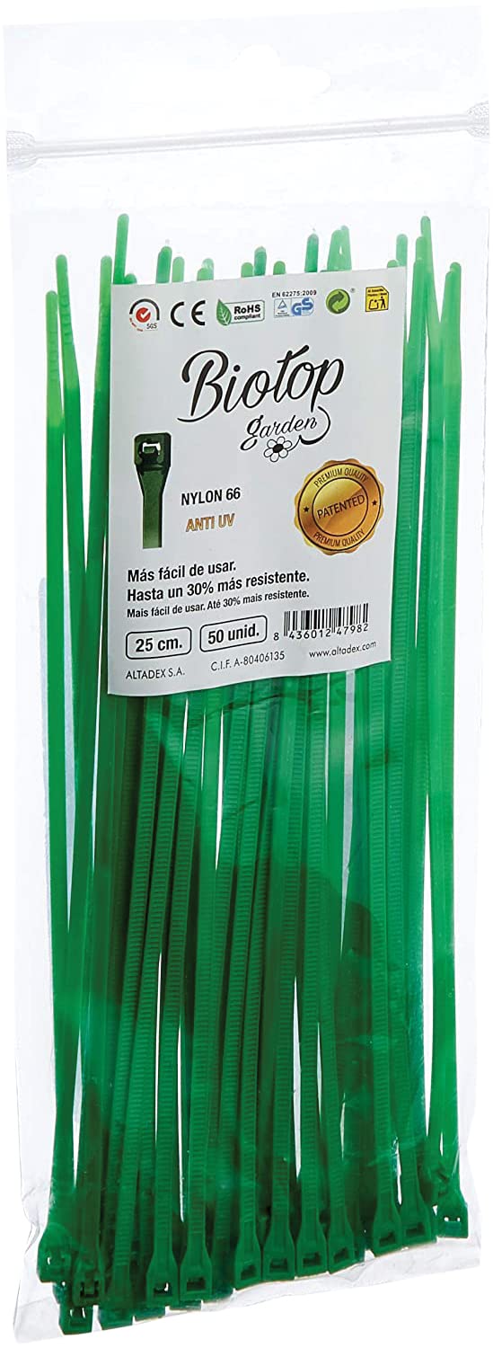 Biotop Flanges Ties for Garden, Pack of 50, 25 cm x 3 mm, Green, 1 x 1 x 1 cm, B2147