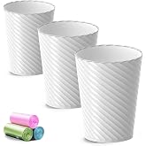 Lysam Bathroom Trash Can 3 Pack, 1.8 Gallon Small Trash Can with Trash Bags | Garbage Can for Bedroom Living Room, Open-Top|Sturdy Bin Indoor, Round Waste Basket for Office|Studio, Compact Spaces (White)