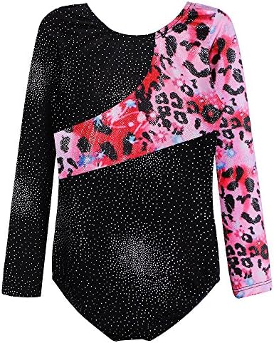 Leotards for Girls Gymnastics Long Sleeve Toddler Black Sparkle Ribbons Leopard