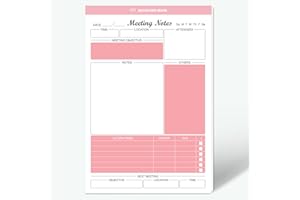 Regolden-Book Meeting Notes Notepad for Work, Meeting Planning Note Pads with Action Items, Daily Task Business Memo Pads for Men & Women, 52 Sheets Writing Pads, 8.5" x 5.5", Pink