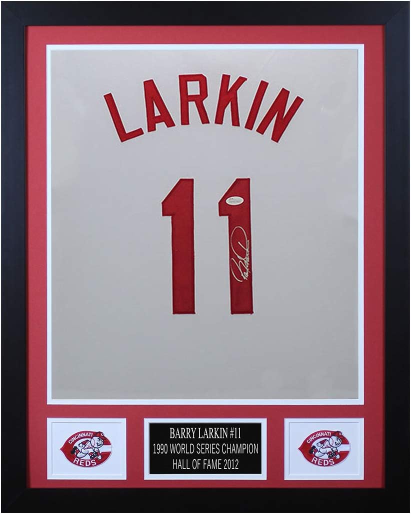 Barry Larkin Autographed White Cincinnati Reds Jersey Beautifully Matted And Framed Hand Signed By Barry Larkin And Certified Authentic By Jsa Includes Certificate Of Authenticity At Amazon S Sports Collectibles Store