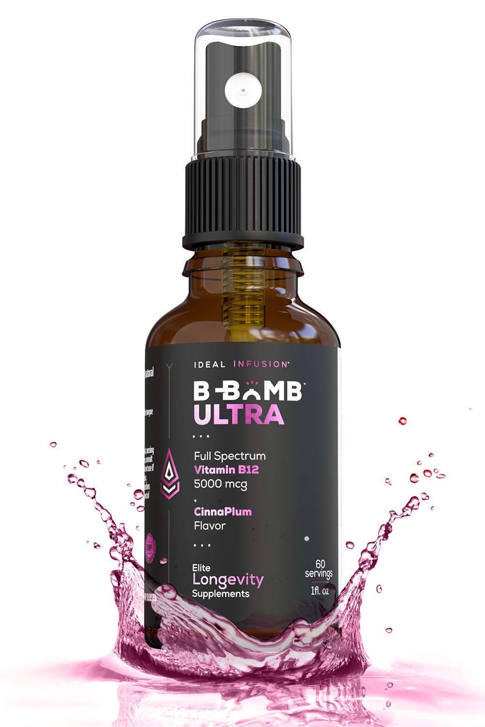 Vegan Vitamin B12 5000 mcg Liquid Spray l Organic Plums with Cinnamon l Methylcobalamin, Hydroxocobalamin, Adenosylcobalamin (60 Serving) Gluten Free