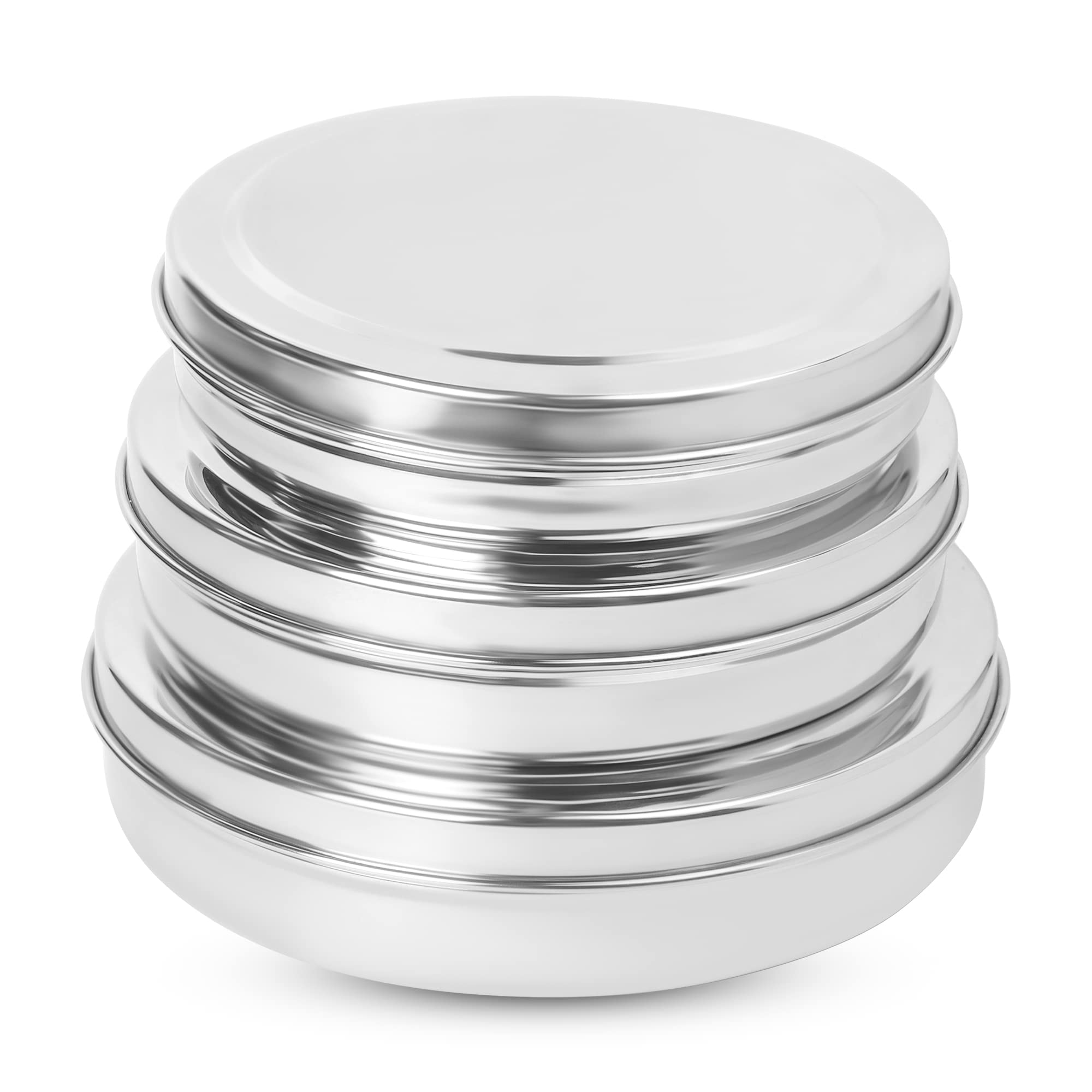 KSJONE Stainless Steel Chocolate Flat Slim and Sleek Canisters/Puri Dabba/Storage Containers Set of 3 Pcs Big Set (23 Oz, 30 Oz, 40 Oz)