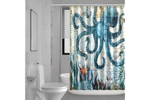 Sikaiqi Cartoon Green Octopus Shower Curtain for Bathroom and Bathtubs, Blue Ocean Cartoon Octopus Pattern Waterproof Kids Bathroom Shower Curtain Thickening Washable Shower Curtain
