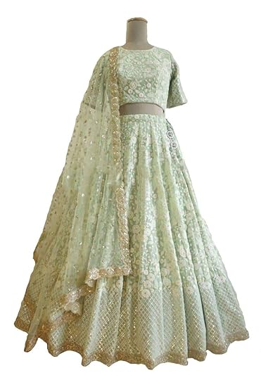 Womens Net Full Embroidery Work Lehenga Choli (YF_159, Pista , Free Size)