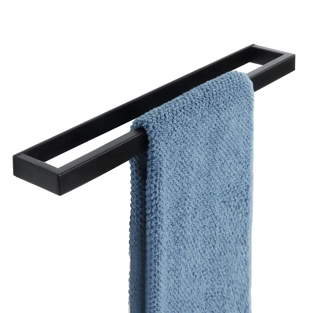 Sayayo Bathroom Towel Holder Hand Towel Ring Black Self Adhesive & Screw Towel Rail SUS304 Stainless Steel 16-inch Wall Mounted No Drilling, EGJF040-B