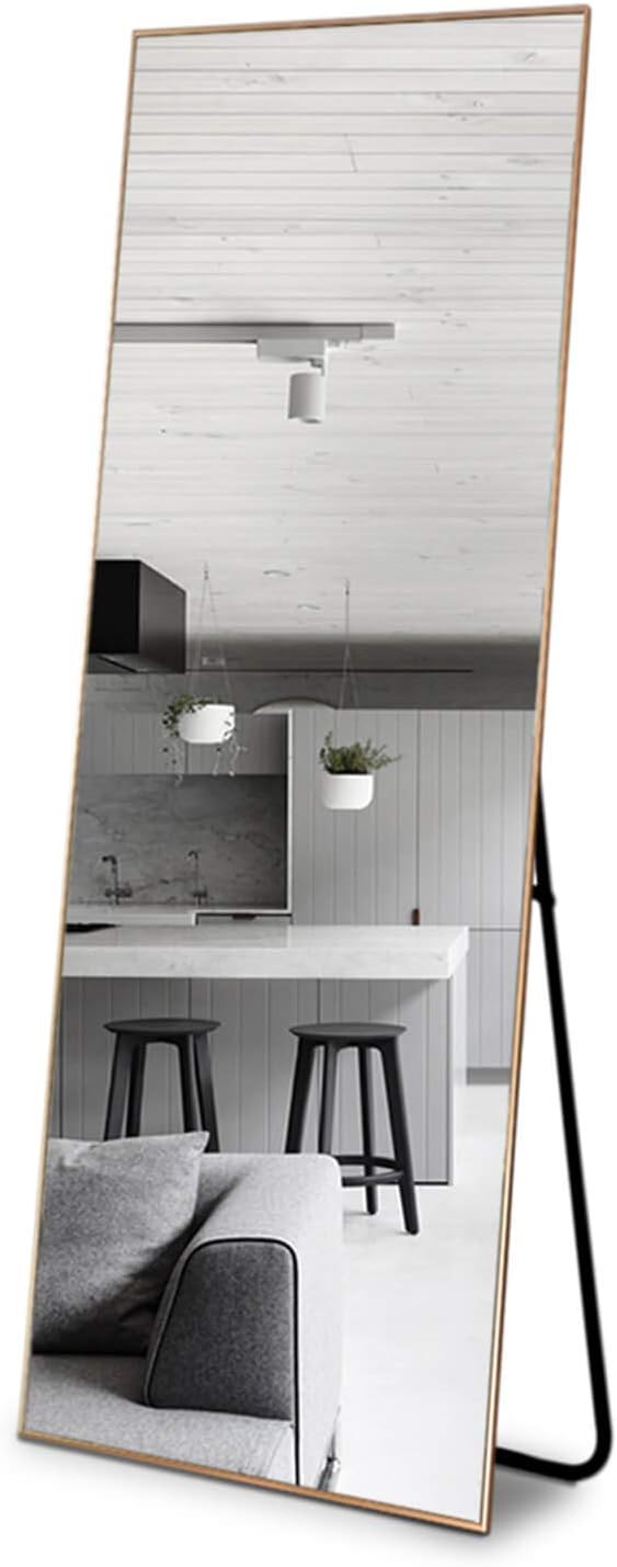 self Full Length Floor Mirror 65"x22" Large Rectangle Wall Mirror Standing Hanging or Leaning Against Wall for Bedroom, Dressing and Wall-Mounted Thin Frame Mirror - Titanium Gold