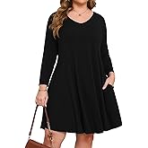 JollieLovin Women 3/4 Sleeve Plus Size Casual Fall Dresses 2025 V Neck T Shirt Long Tunic Dress