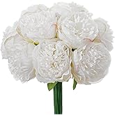 LINSIE 10PCS White Realistic Artificial Flowers Peony Fake Silk for Home Office Wedding Table Centerpieces Party Festival Bar Decoration Indoor