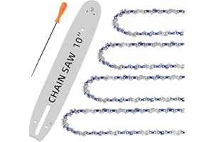 DAOLONG 10 Inch Chainsaw Chain 5-Piece Kit with 10-Inch Guide Bar – S40 3/8" LP .050" Gauge 40DL Replacement Chains Compatible with Remington, Sunjoe, Greenworks, Echo, Craftsman & More (4 Chains + 1 Bar)