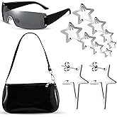 Moucuny 12 Pcs Y2k Accessories Set Patent Leather Shoulder Bag 2000s Sunglasses Circle Earrings Star Clips Women Gifts