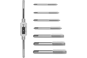 OFNMY 8PCS Metric Tap Set,Tap and Die Set,Hand Screw Thread Taps Set,Mini Metric Plug Tap Screw Tap Drill Tap Drill Set Tapping tool M3 M4 M5 M6 M8 M10 M12 with Adjustable Tap Wrench Tool 1/16-1/2"