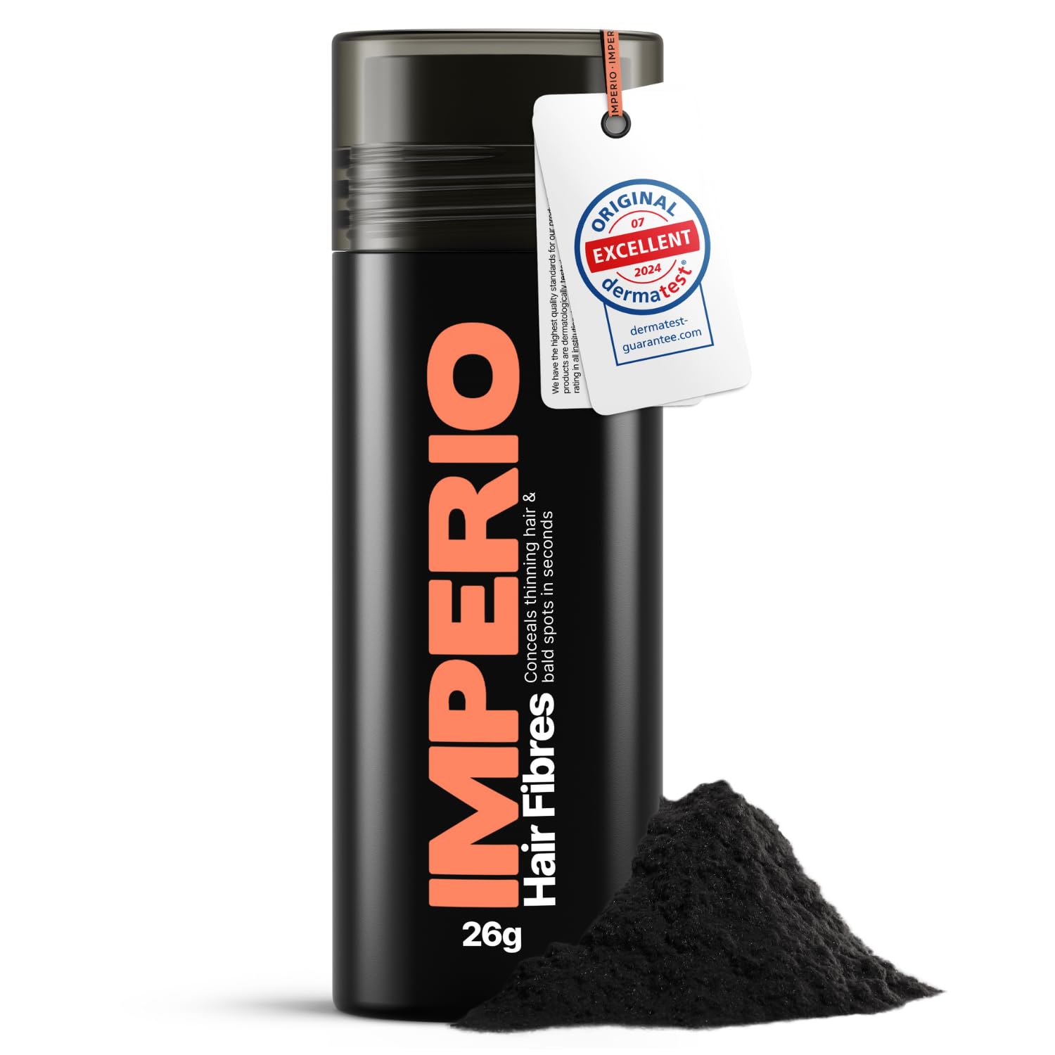 IMPERIO Hair Fibres for Thickening & Full Hair in Seconds. Shake-on hair filler for an Authentic Look. 100% Natural! Premium Salon Quality Hair Building Fibres - 26g (black)