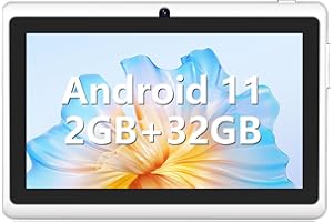WXUNJA Android Tablet 7 Inch, Android 11 Tablet, 2+4GB RAM 32GB ROM, Quad-Core Processor, Dual Camera, WiFi, 3.5mm Earphone Jack, FM Bluetooth, 128GB Expand, GMS Certified Tablet - White