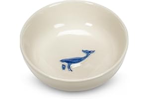 Abbott Collection Mini Dish with Whale - Stoneware Bowl, Ivory/Blue (3" D)