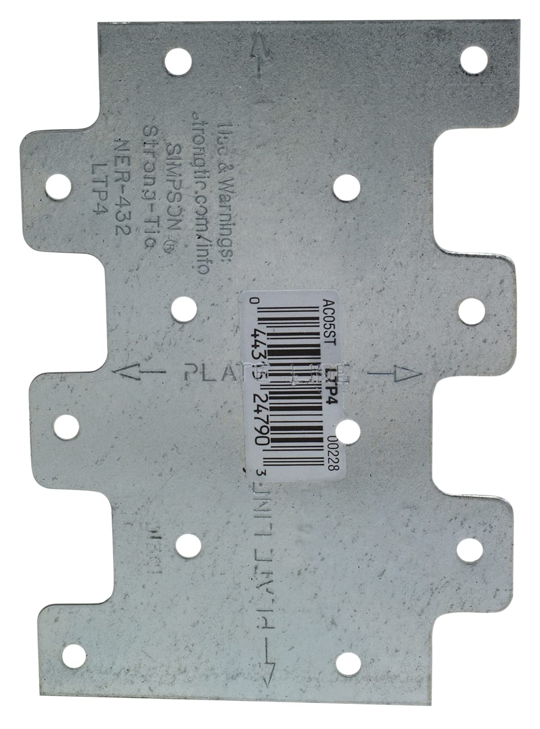 Photo 1 of  Simpson Strong-Tie 4.3 in. H X 0.1 in. W X 3 in. L Galvanized Steel Tie Plate

