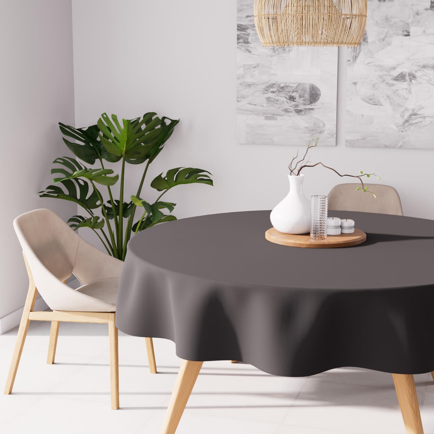Soleil d'ocre Alix Round Stain-Resistant Tablecloth Polyester 180 cm, polyester, anthracite, 180x180 cm