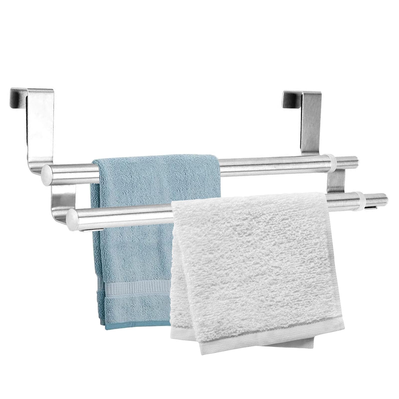 Extendable Over Door Towel Rail 2 Tier Holder, Stainless Steel Tea Towel Rack for Kitchen and Bathroom Use (26.5-40cm)