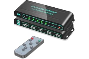 SkycropHD 8K@60Hz HDMI 2.1 Switch, 4K@120Hz 4 in 1 Out HDMI Auto Switcher with Remote Support 48Gbps, HDR10+, HDCP2.3, Dolby 
