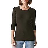 Michael Stars Women's Dora Band Crew 3/4 Sleeve Shine T-Shirt