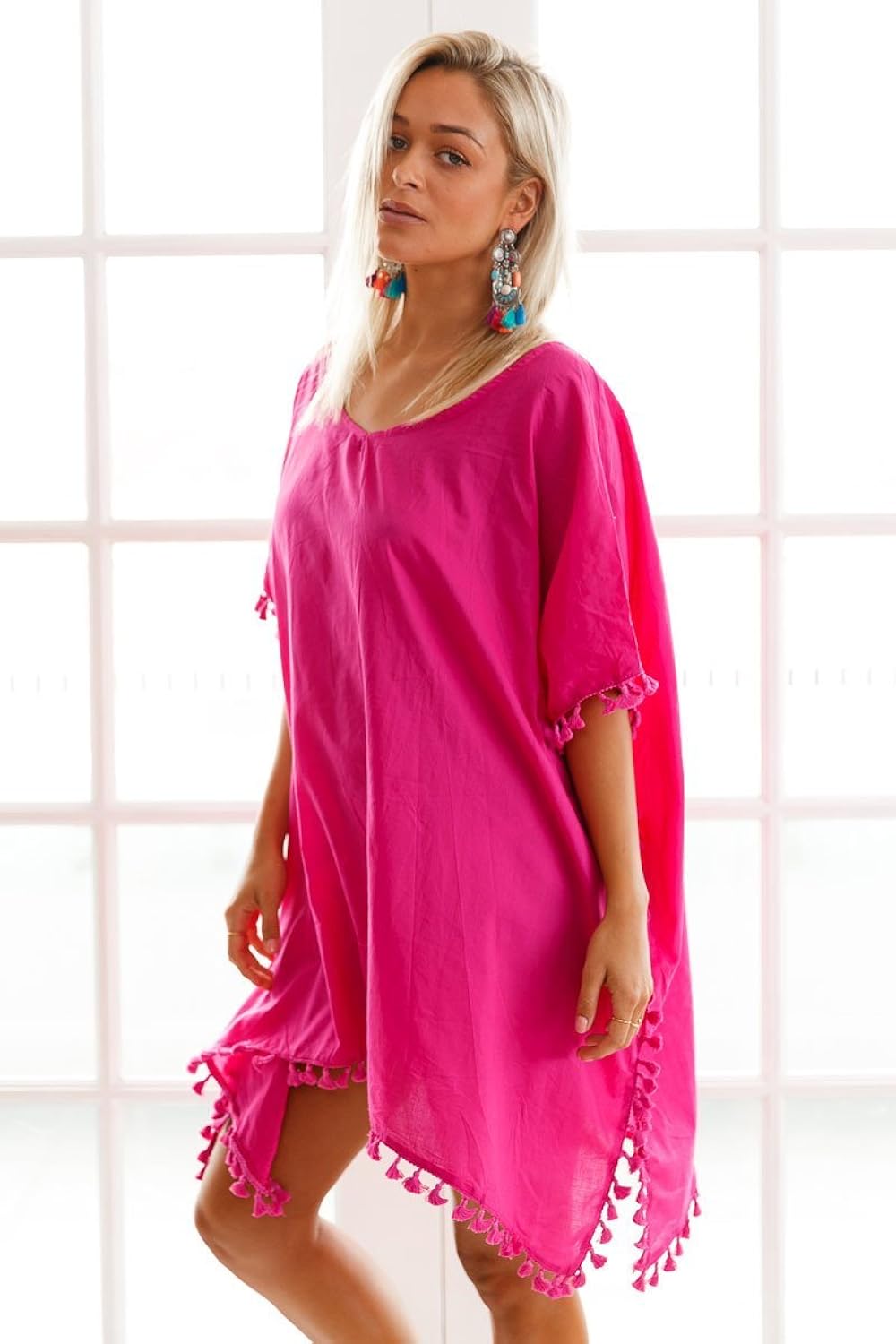 boldgal women's one piece tassel cover-up (pink)