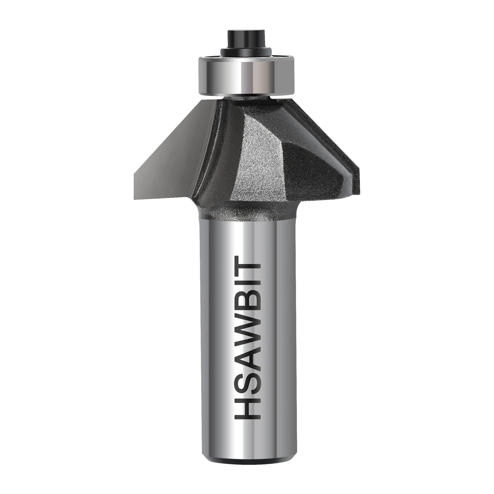 hsawbit Self Guided Chamfer Router Cutter Bit, 1/2 Inch Shank, 12.7mm Bevel Length and 9mm Cutting Height, 45 Degree V Groove Two Flute Tungsten Carbide Tipped