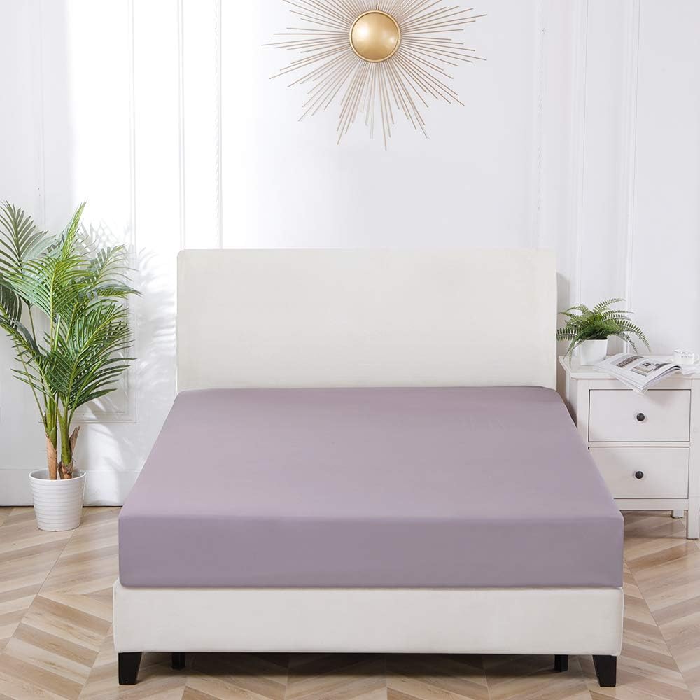 Bourina Fitted Sheet Quality 1-Piece, Resistant Microfiber, Snug Fit,Wrinkle Free, Queen Size Grey: Home & Kitchen