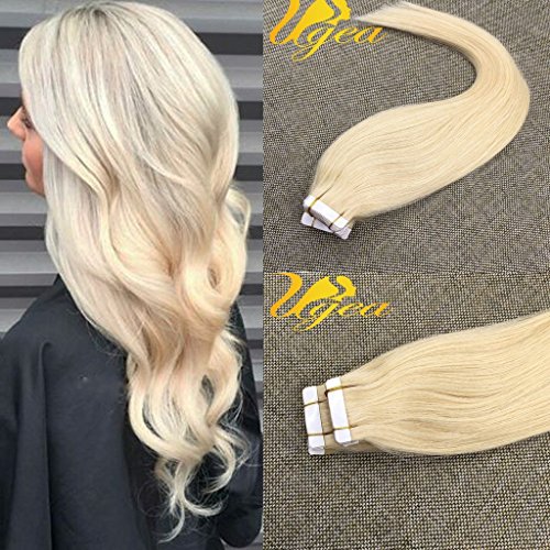 Ugea #613 Bleach Blonde Tape in Premium Human Hair Extensions Double Sided PU Weft Invisible Hair Extensions 16"20pcs 50g Weight