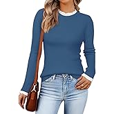 ZESICA Womens Long Sleeve Ruffle Sweaters 2026 Spring Crewneck Color Block Slim Fit Basic Casual Knit Pullover Sweater Tops