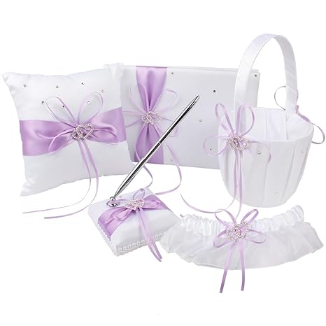 5pcs Sets Wedding Flower Girl Basket Guest Book Pen With Ring
