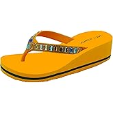 VICT POPU Flip Flops Sandals for Women Bling Rhinestones Jewel High Heel Arch Support Comfortable Soft Cushion Wedge Slip-on Casual Platform Summer Thong Sandals