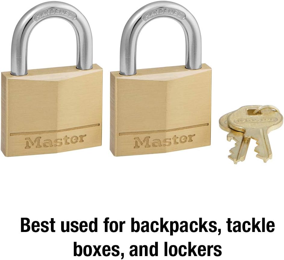 Master Lock 140T Solid Brass Keyed Alike Padlock, 2 Pack - Padlock Outdoor - 