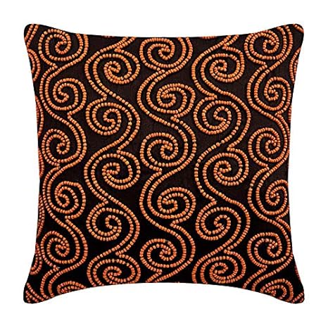 Handmade Brown Shams Orange Beaded Scroll Pillow Shams 24 X24