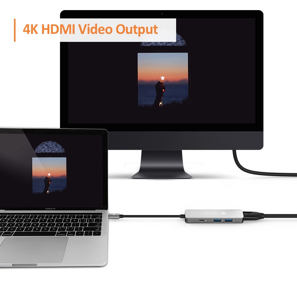 NOVOO USB C Hub Aluminium mit HDMI 4K Adapter, 2* USB 3.0 Anschlüssen, Ladeanschluss für 12\